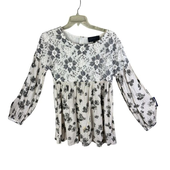 anthropologie sunday in brooklyn lace floral empire waist long top Medium Ivory - Picture 1 of 4